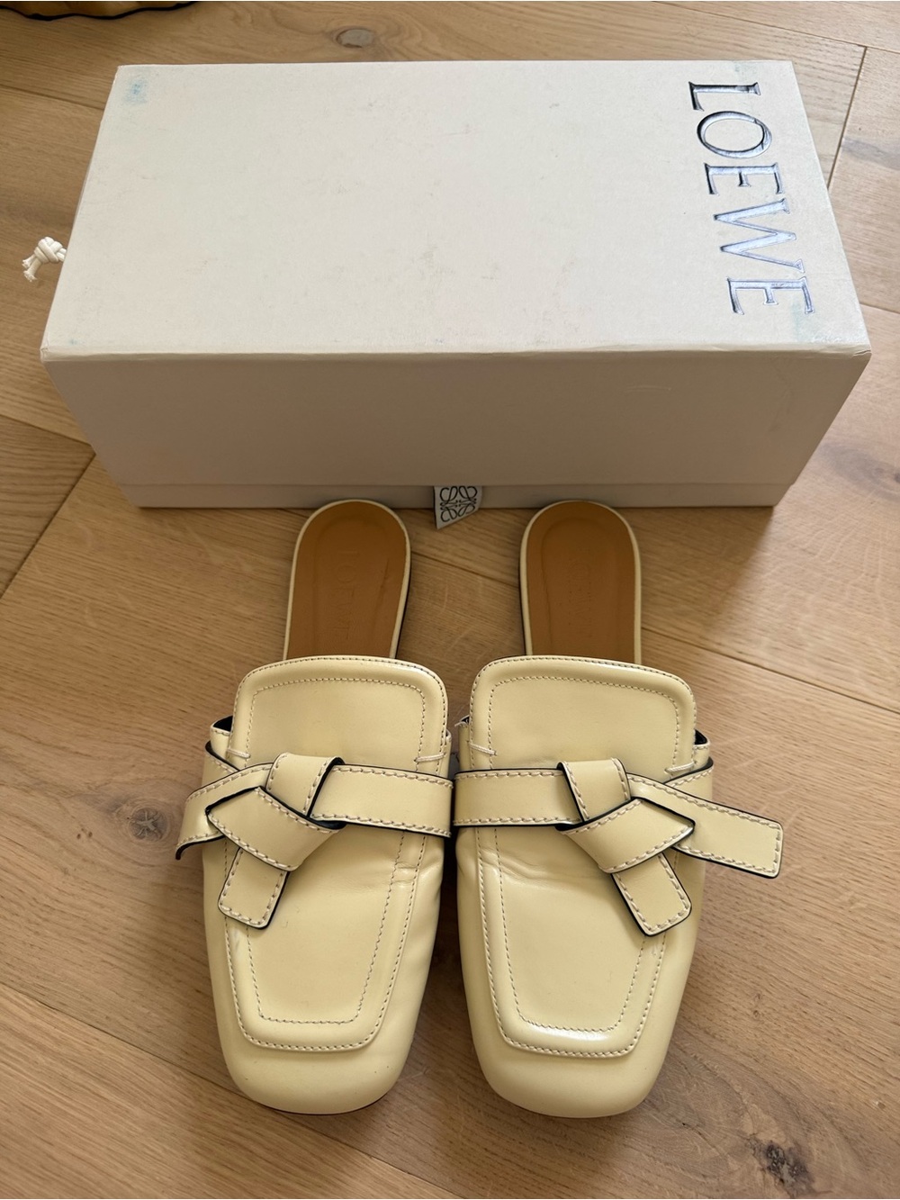 Loewe Women's Cream Leather Knotted Mules - Size 39